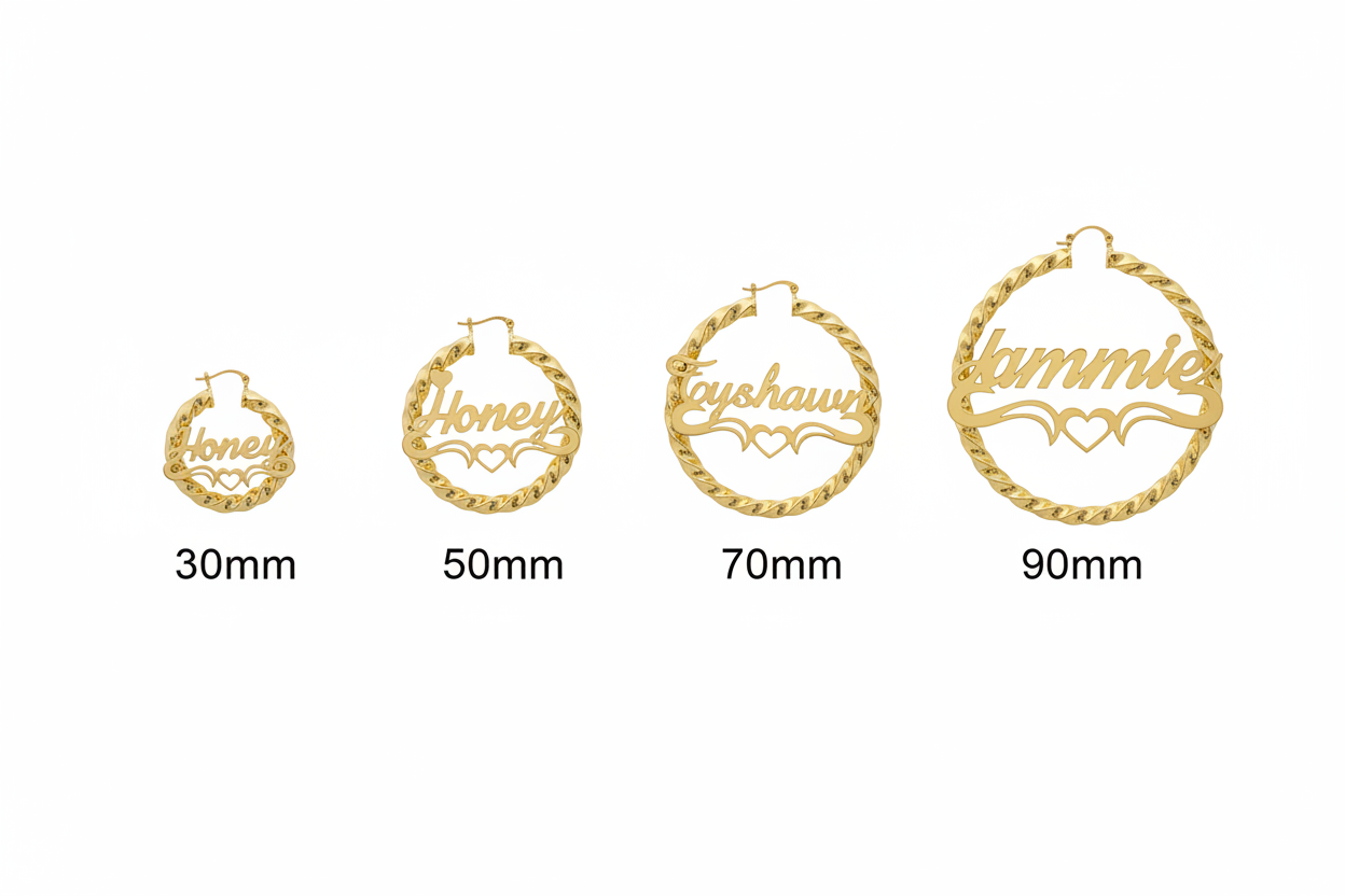 Custom Name Hoop Earrings Size Guide